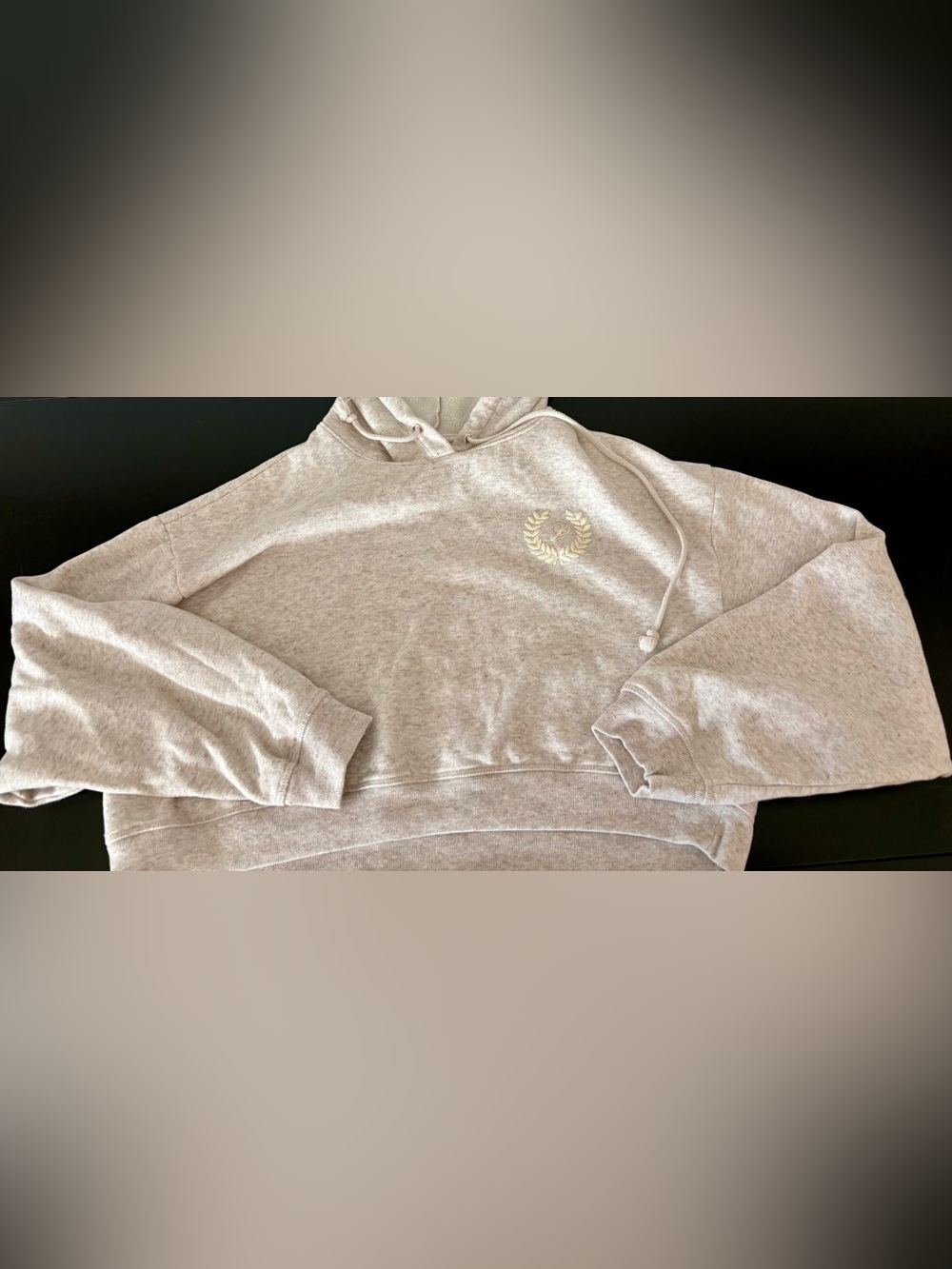 PINK Victoria's Secret Cream Heather Cropped Hoodie with Laurel Emblem